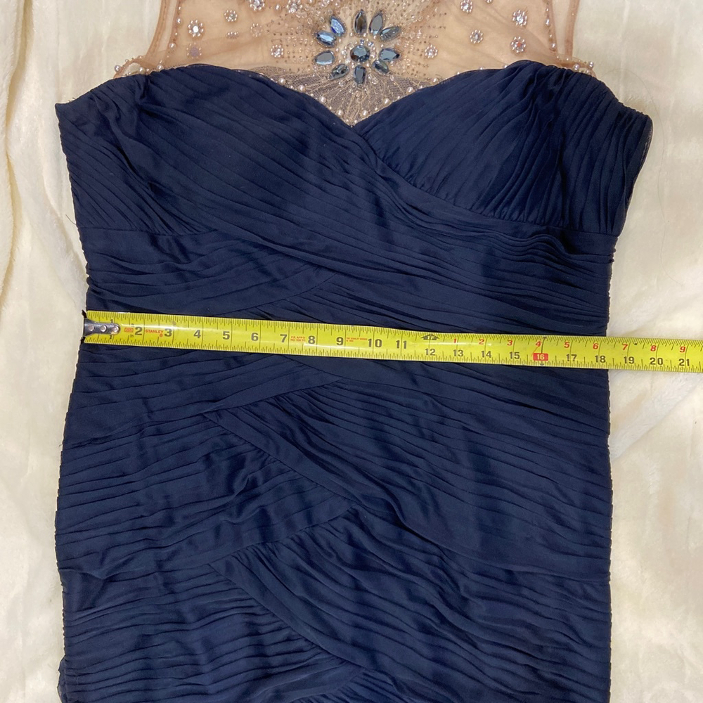 Adrianna Papell Navy Blue Beaded Illusion Neck Ruched Bodycon Cocktail Dress 16W - Picture 11 of 14